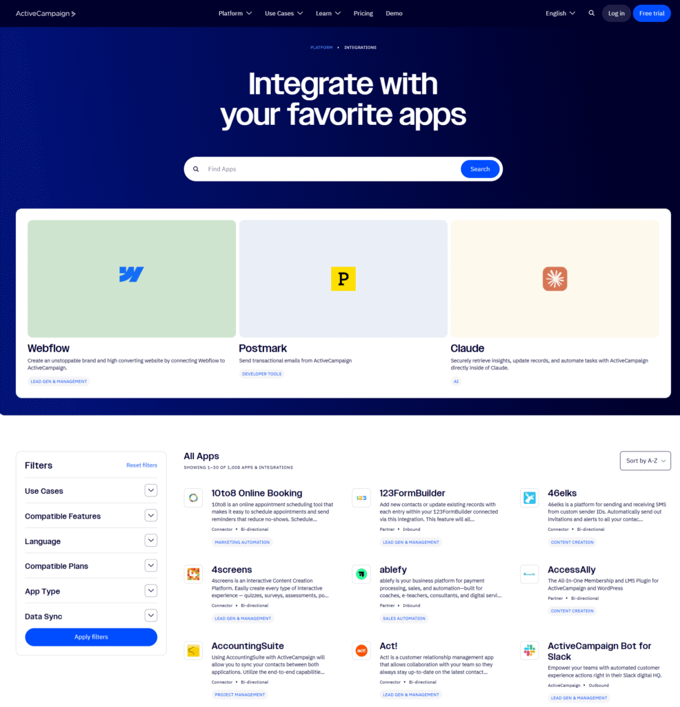 ActiveCampaign vs Zoho CRM: ActiveCampaign Intergration
