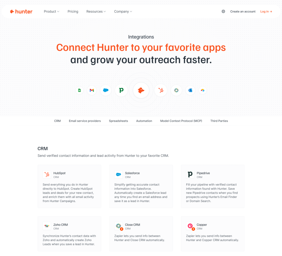 apollo io vs hunter io: hunter io intergrations