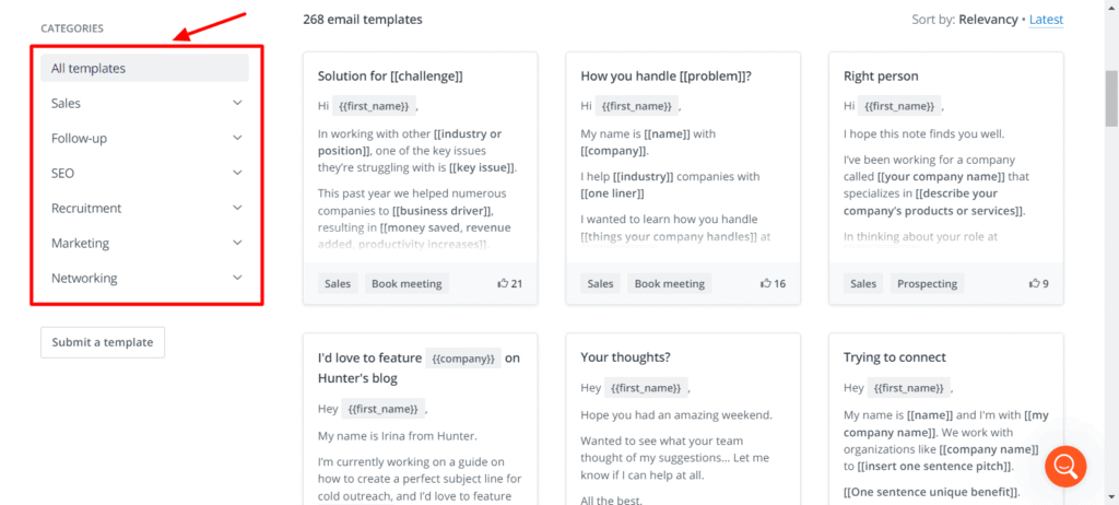 Hunter.io Features Review: Templates