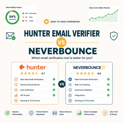Hunter.io Email Verifier vs NeverBounce: Accuracy and Cost Compared
