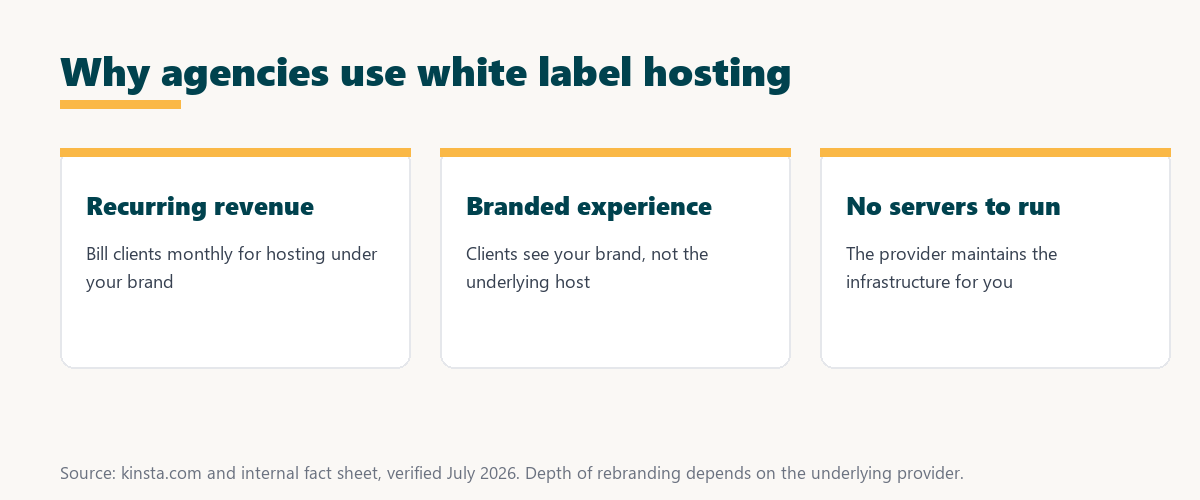 why agencies use white label hosting: recurring revenue, a branded experience, and no servers to run
